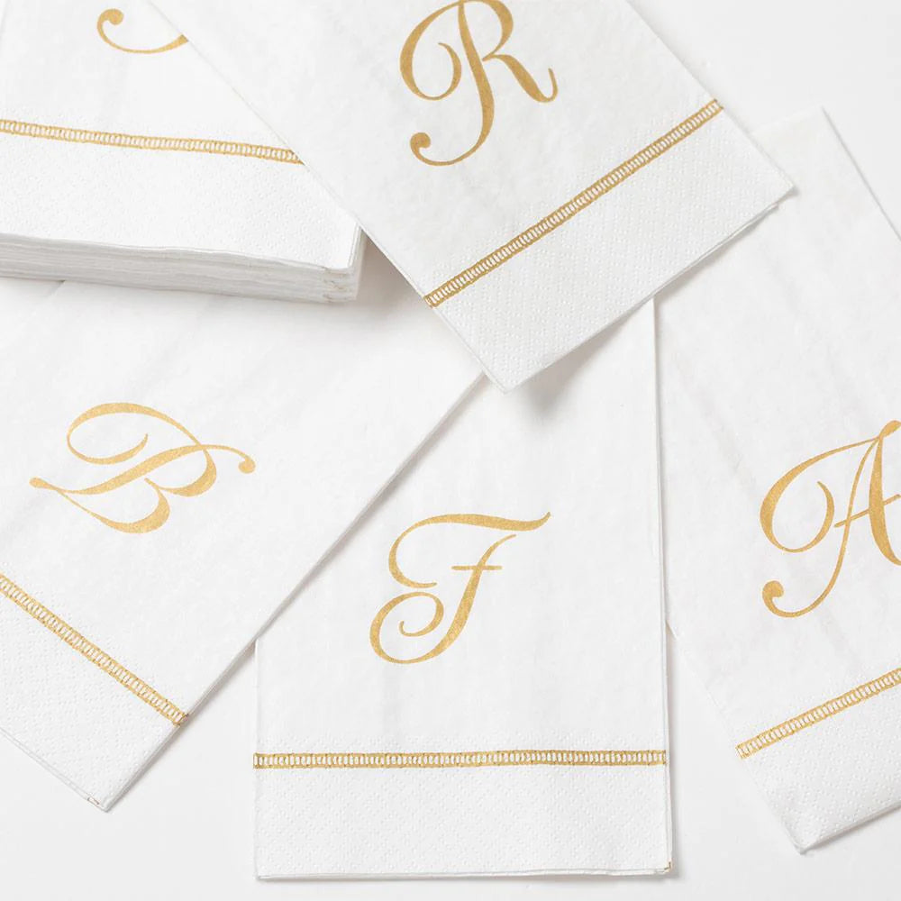 W Hemstitch Script Single Initial Paper Guest Towel Napkins - 15 Per Package