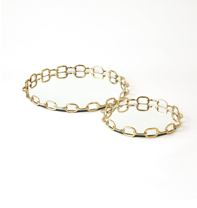 Linked Mirrored Tray-Brass-Lg