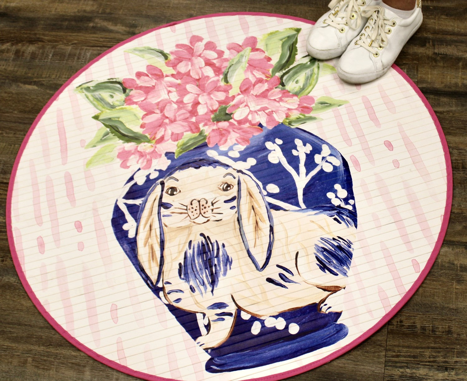 35" Round Bamboo Mat, Bunny Blossoms