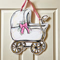 Pink Baby Carriage Door Hanger