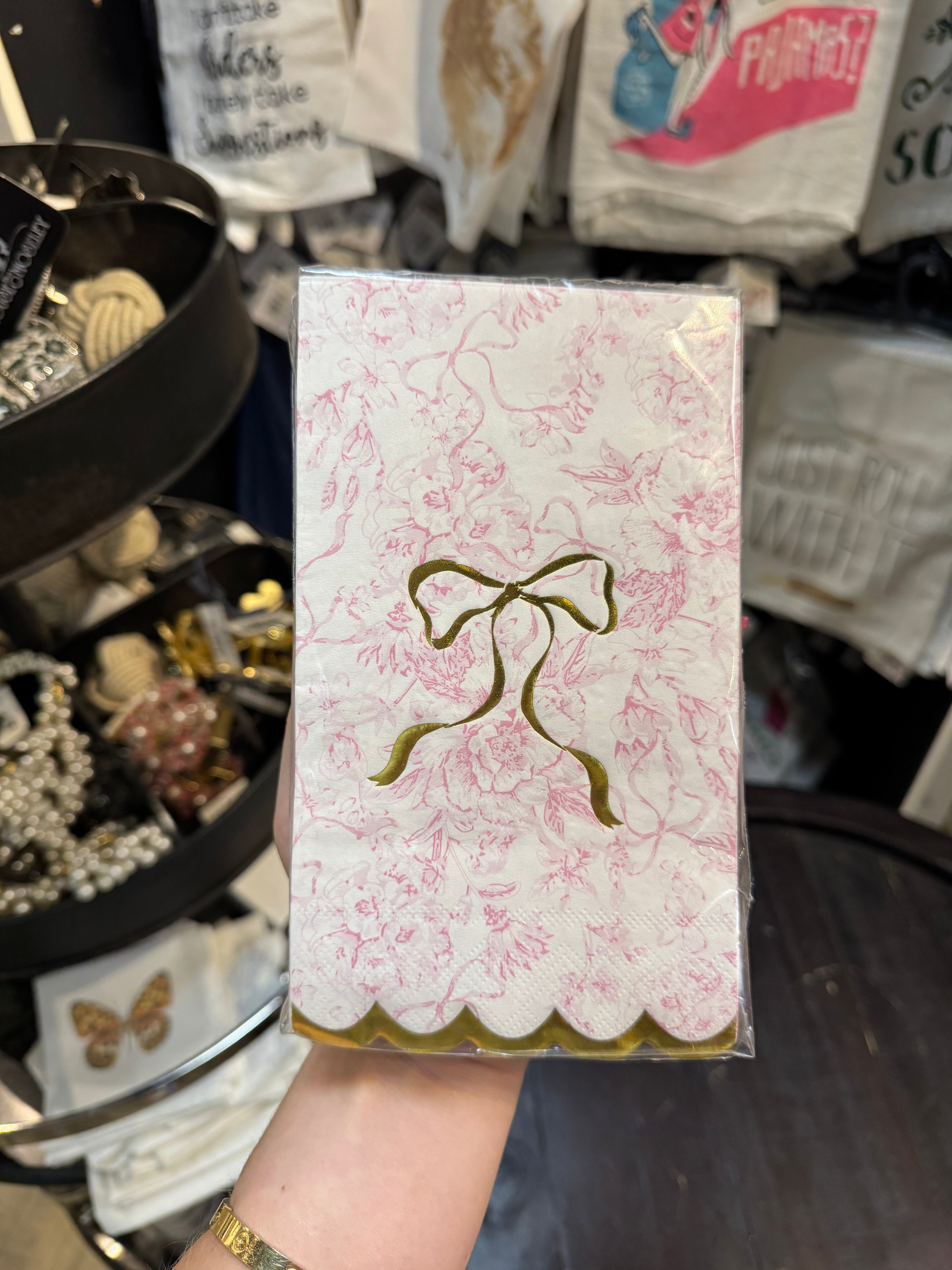 Pink Bow Toile Paper Guest Napkin