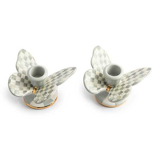 Sterling Check Butterfly Candle Holders, set of 2