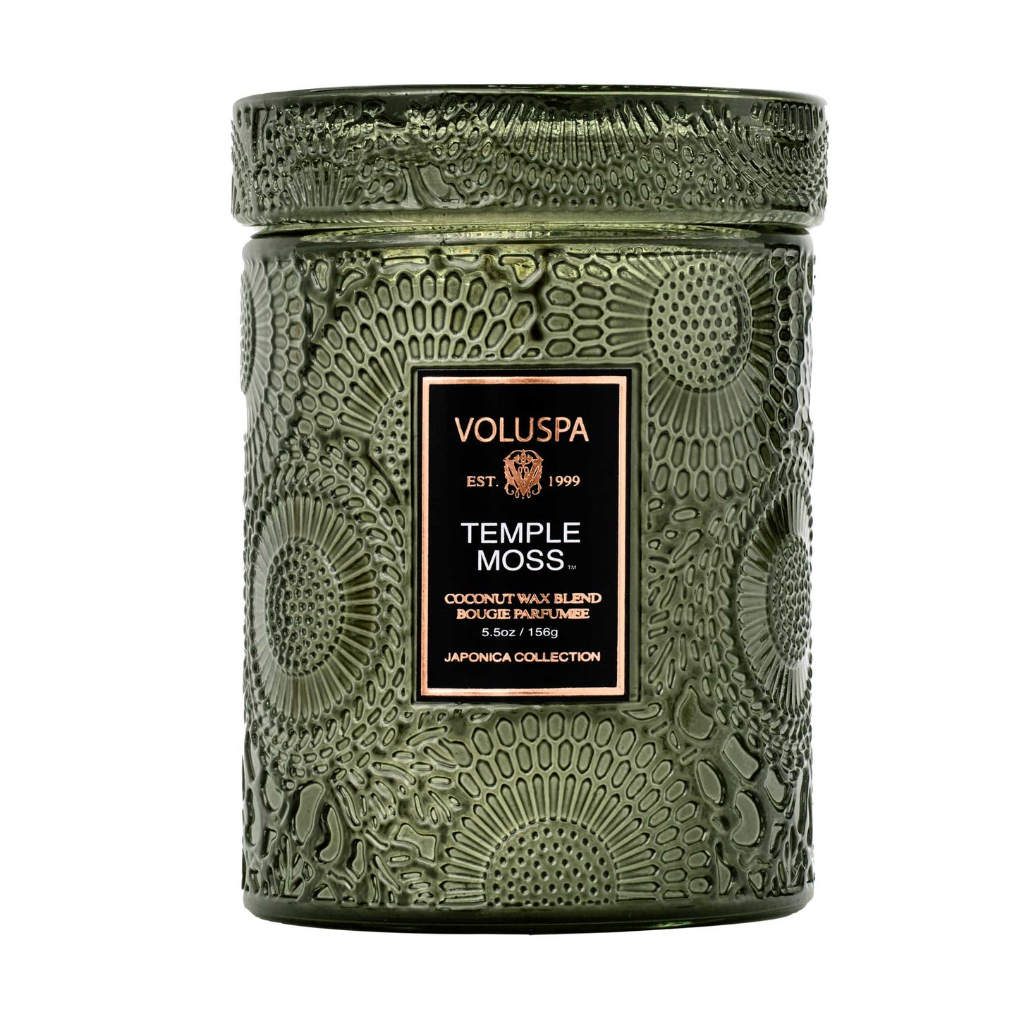 Temple Moss Embossed Small Glass Candle