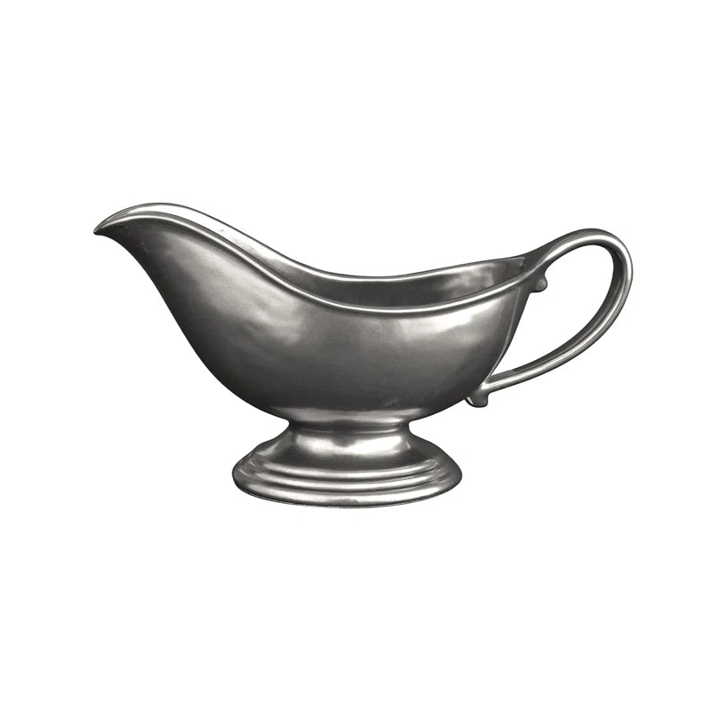 Pewter Stoneware Sauce Boat and Stand