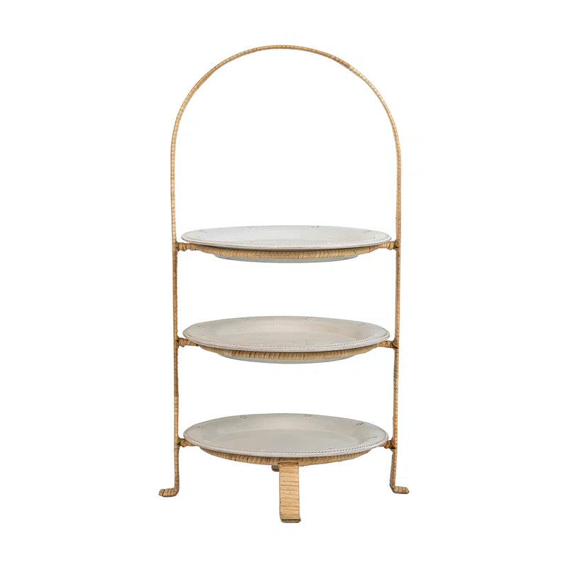 Provence Rattan Three Tiered Plate Server - Whitewash