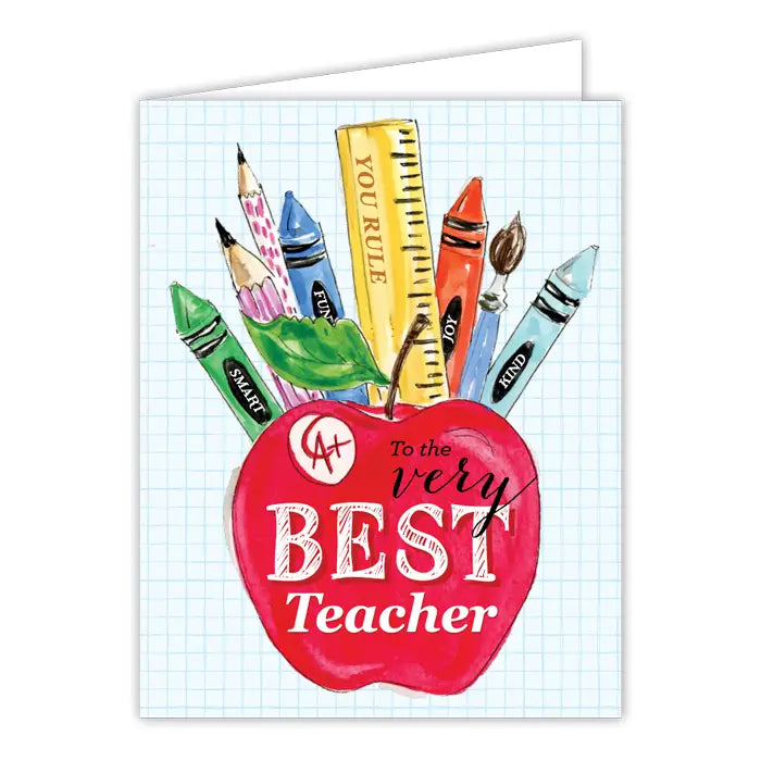 To The Very Best Teacher Apple Crayons Pencils Greeting Card