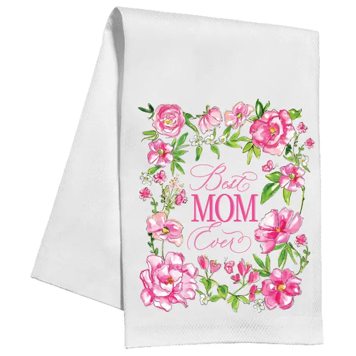 Best Mom Ever Pink Flowers Kitchen Towel