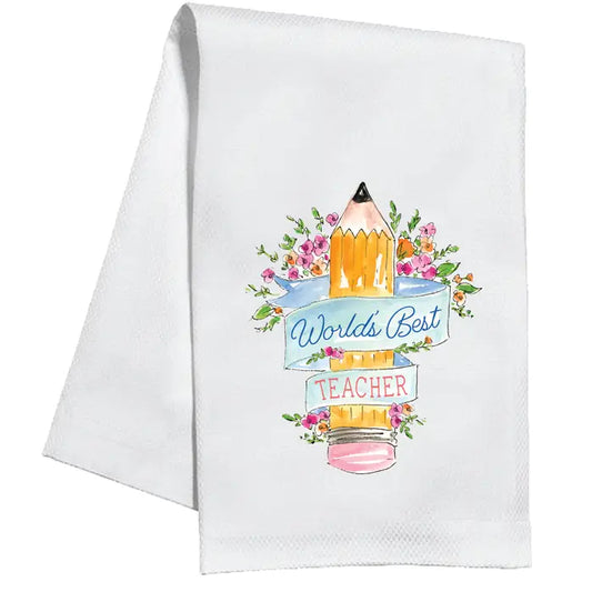 World’s Best Teacher Pencil and Flowers Kitchen Towel