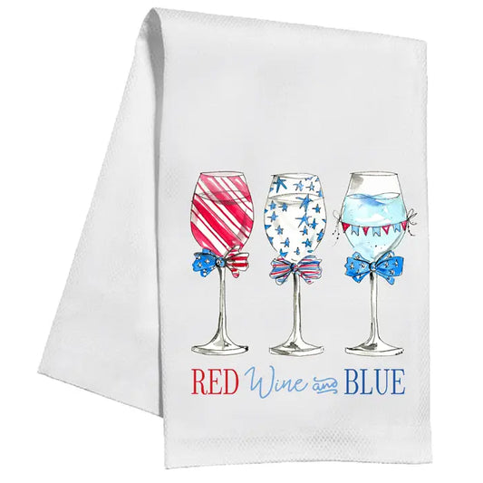 Red Wine and Blue Wine Glasses Kitchen Towel