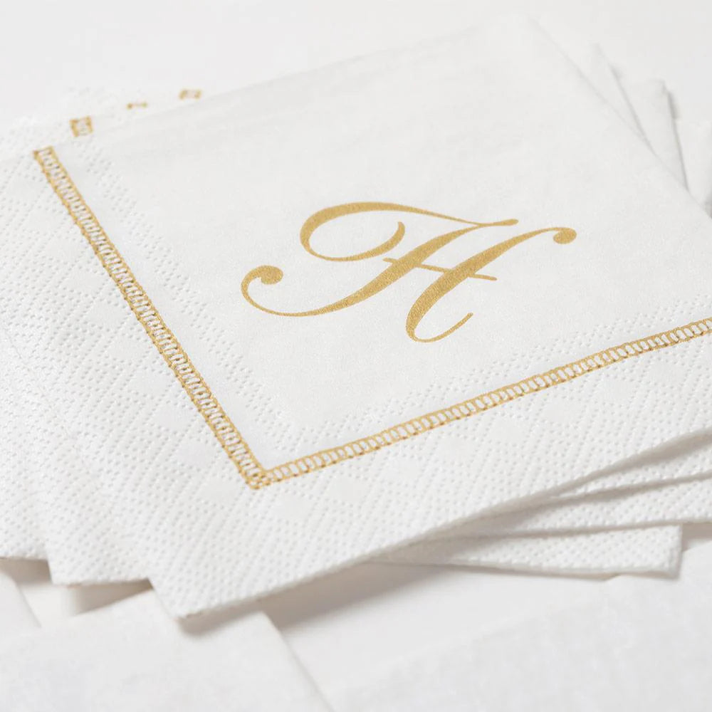 H Hemstitch Script Single Initial Paper Cocktail Napkins - 20 Per Package