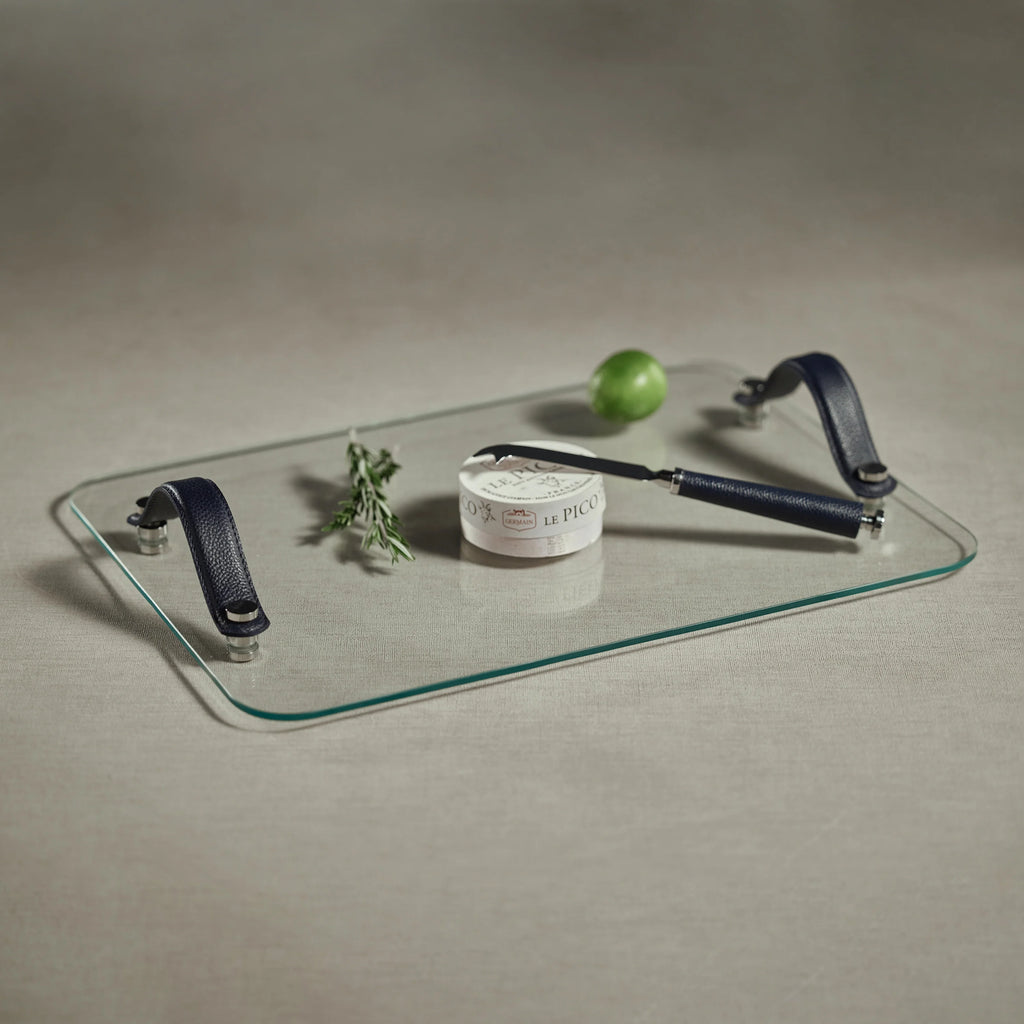Laguna Glass, Nickel & Leather Bar / Cheese Tray