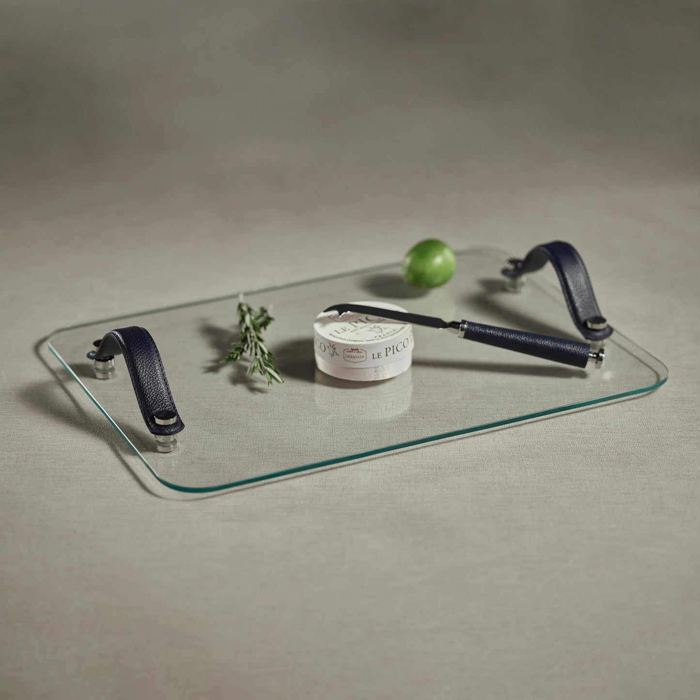 Laguna Glass, Nickel & Leather Bar / Cheese Tray