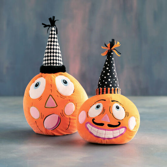 Mustachio or Surprise Pumpkin Plush, 2 Asst, Fabric, 10"