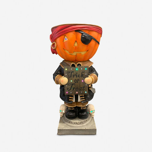 Lighted Pumpkin Pirate Candy Bowl w/Adapter