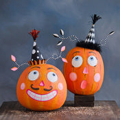 Mustachio & Surprise..Pumpkin Display, 2 Asst, Papermache, 20", 21"