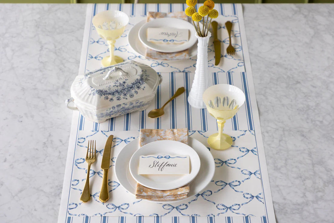 Cornflower Blue Linen Stripe Runner