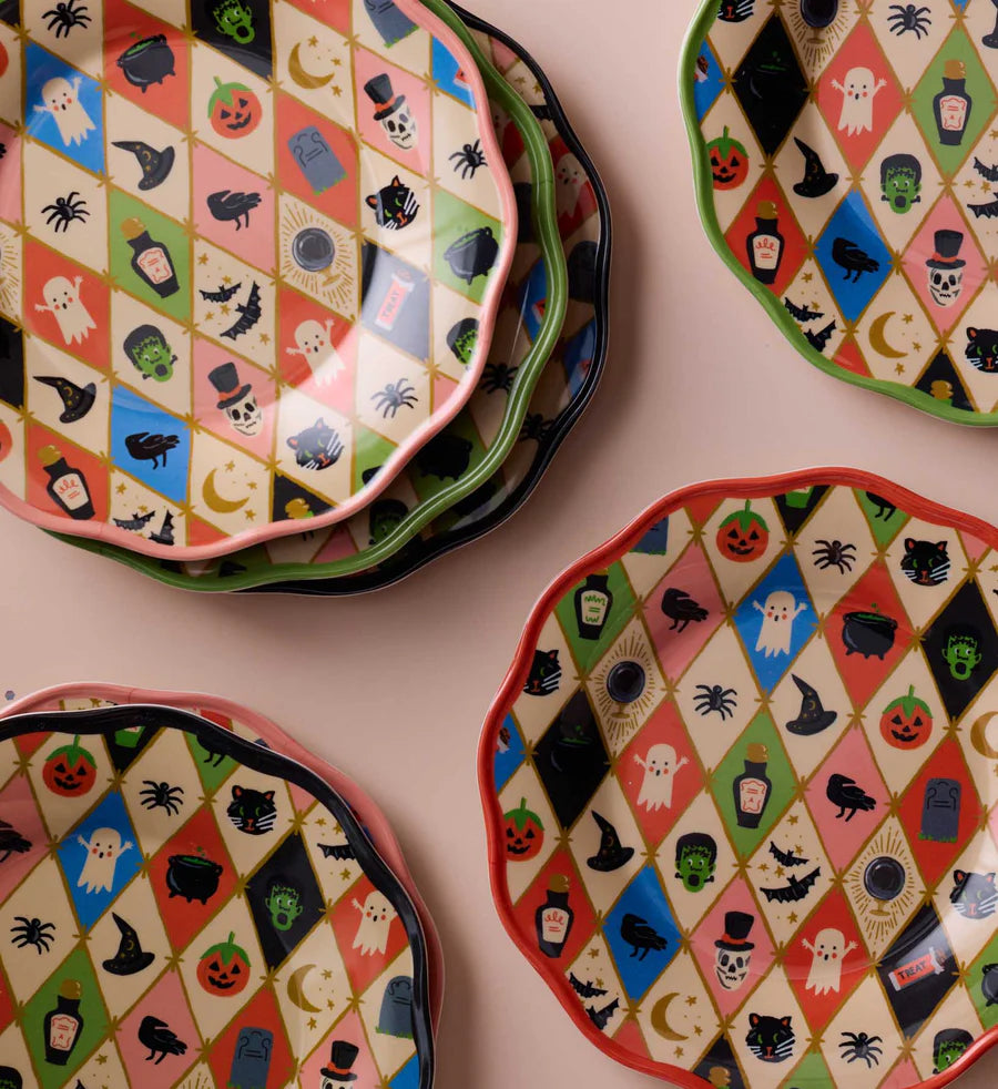 Halloween Argyle Melamine Assorted Dessert Plates