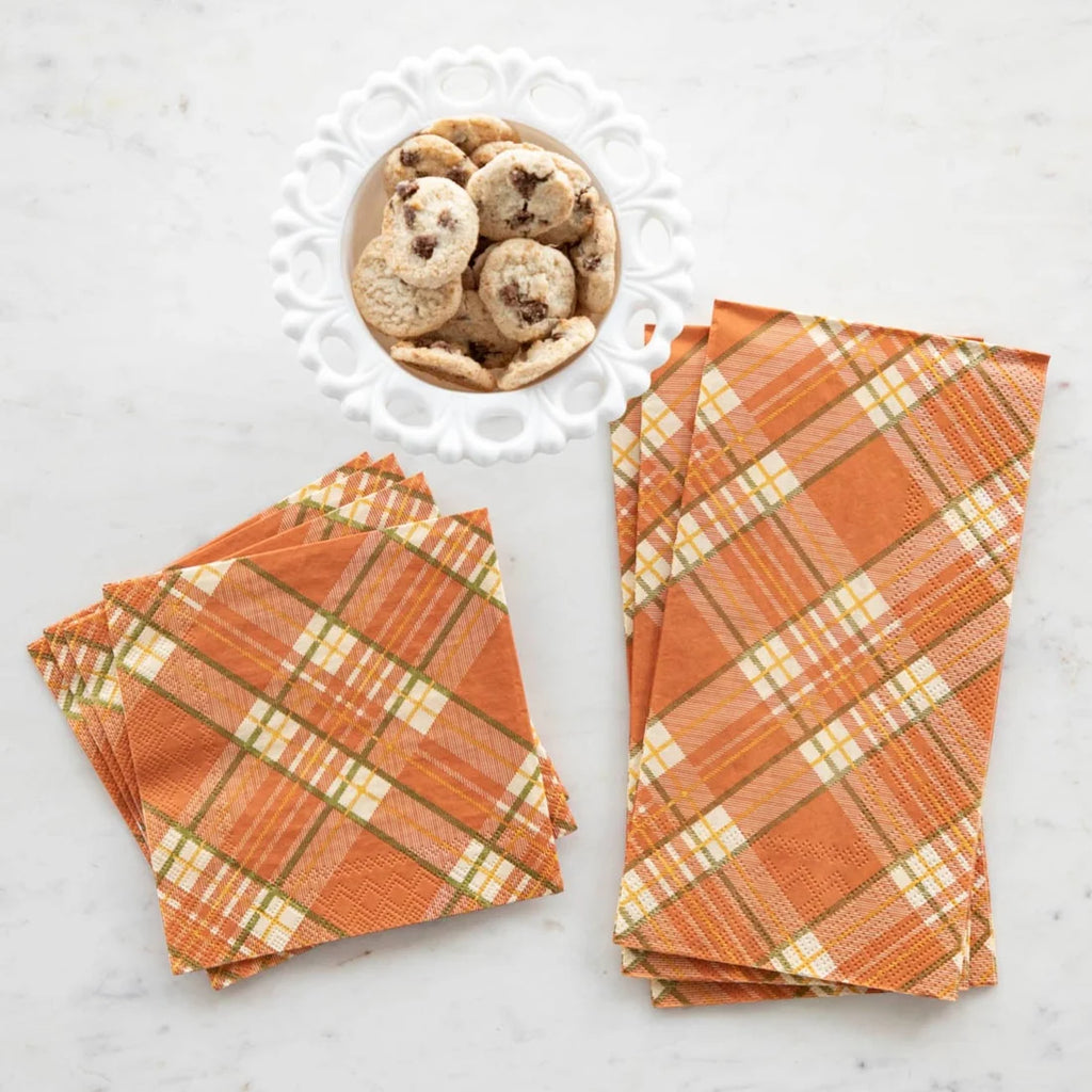 Orange Plaid Cocktail Napkins