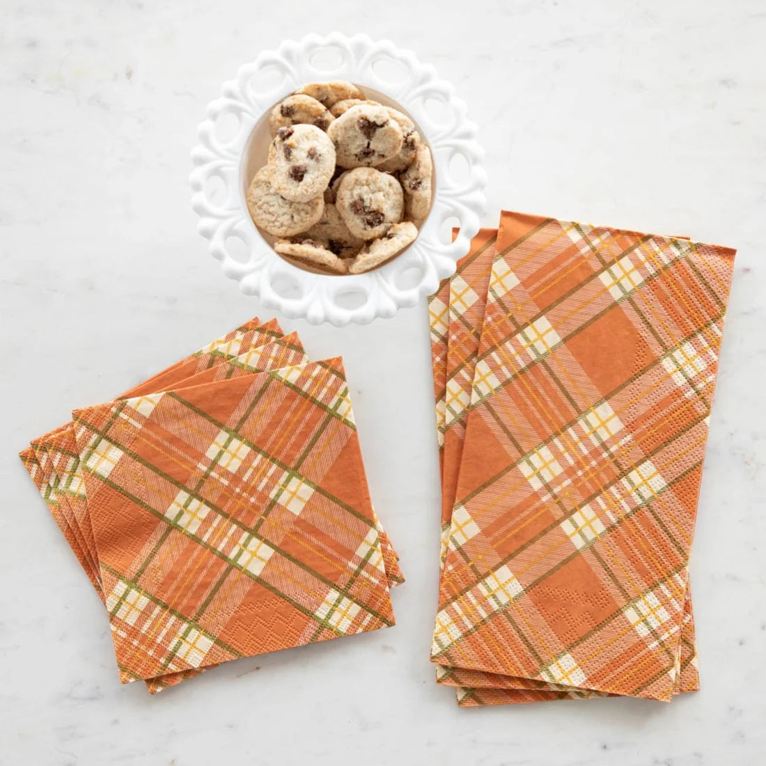 Orange Plaid Cocktail Napkins