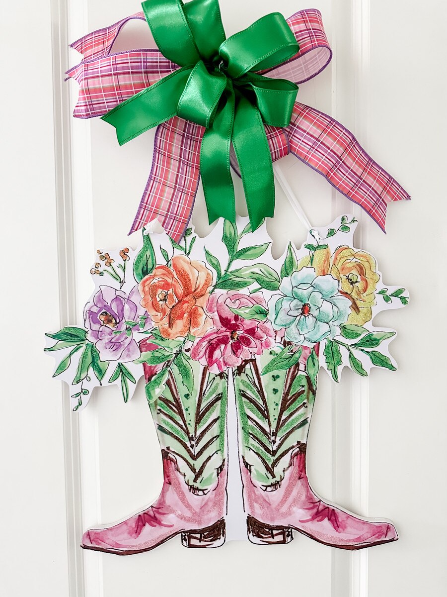 Pink Cowboy Boots PVC Door Hanger