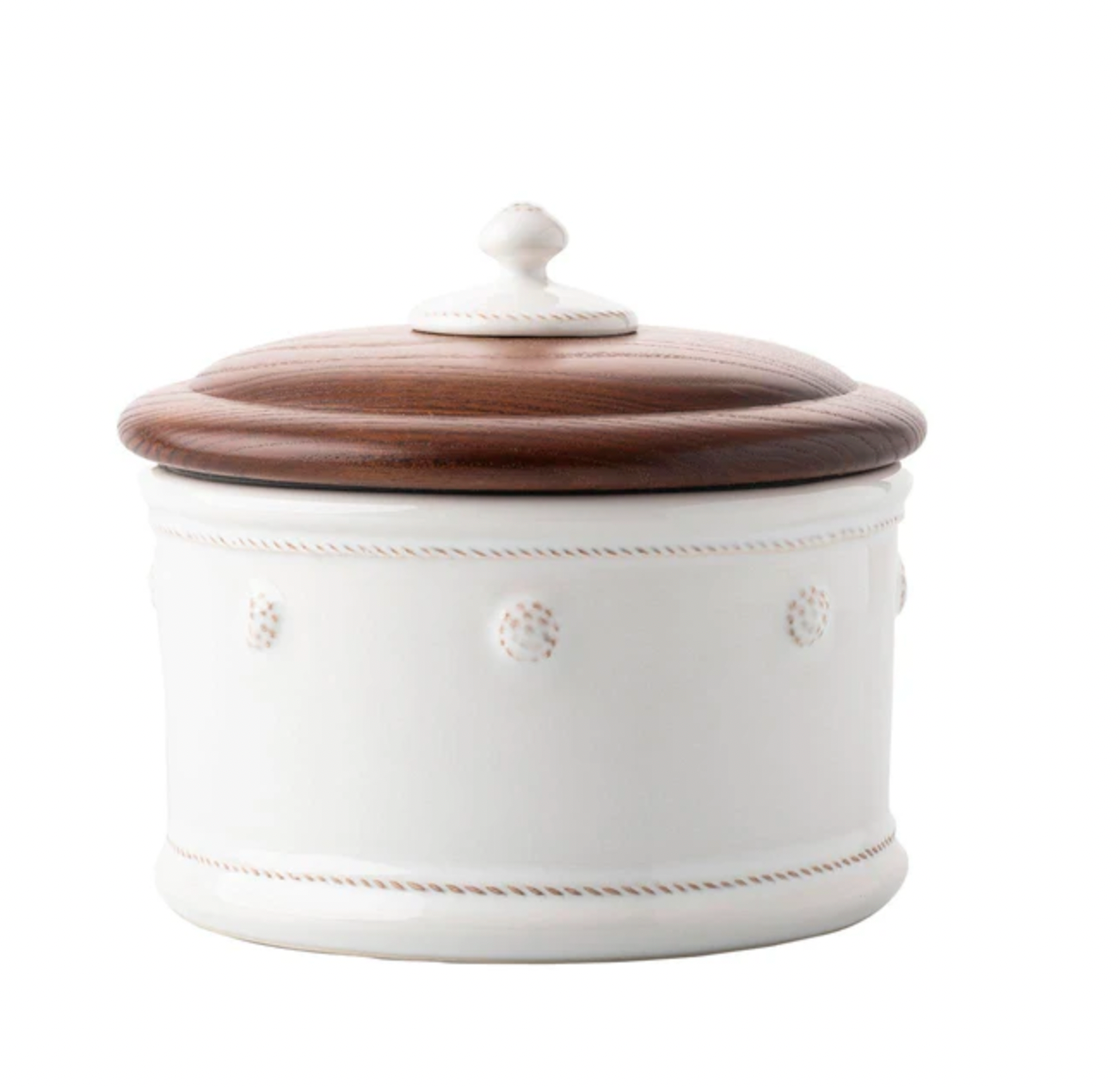 Berry & Thread Dog Treat Canister with Wooden Lid - Whitewash