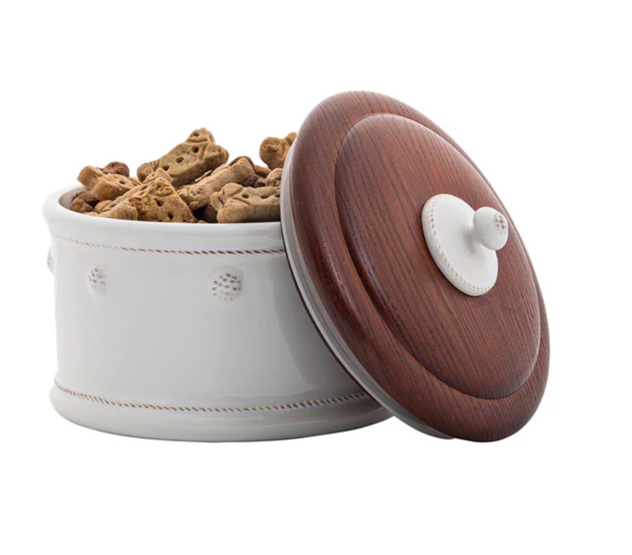 Berry & Thread Dog Treat Canister with Wooden Lid - Whitewash