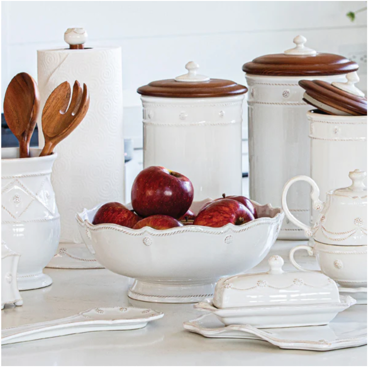 Berry & Thread Footed Fruit Bowl - Whitewash