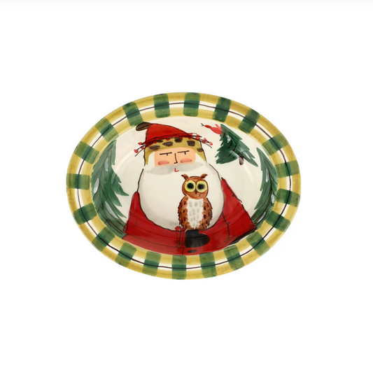 Old St. Nick Small Rimmed Oval Bowl with Owl