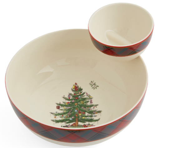 Christmas Tree Tartan 2pc Tiered Chip&dip 10"