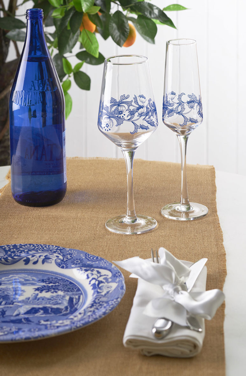 Spode Blue Italian Set of 4 Wine Glasses