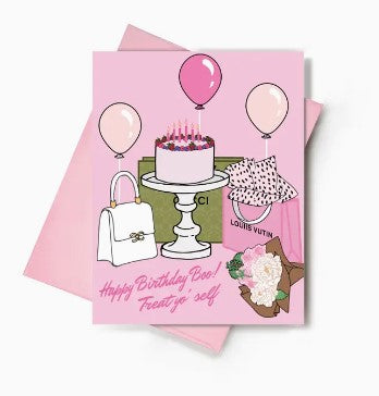 Treat Yo' Self Happy Birthday Card| Birthday Cake Card