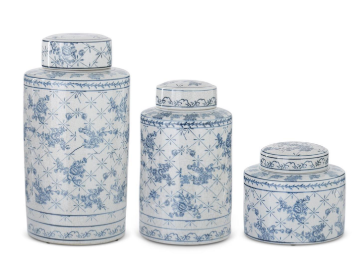 Small White & Blue Floral Ceramic Ginger Jars