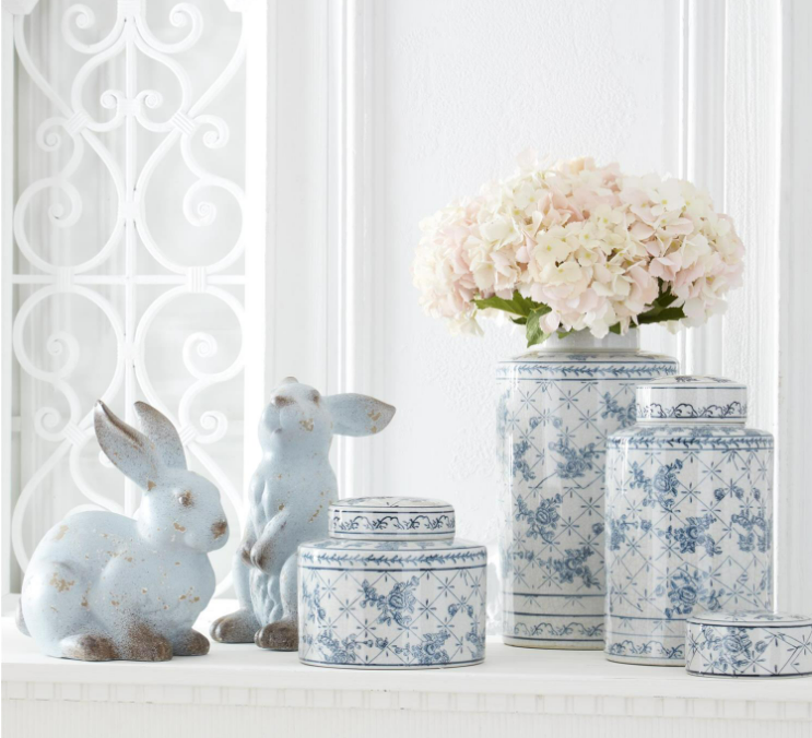 Small White & Blue Floral Ceramic Ginger Jars