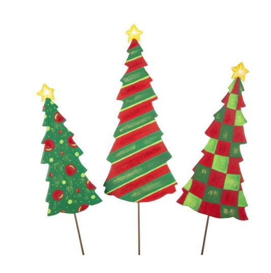 Timeless Green & Red Trees Set of 3