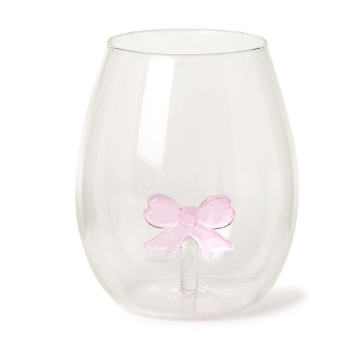 Pink Bow Stemless Wine Glass