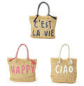 The Best Day Raffia Tote Happy