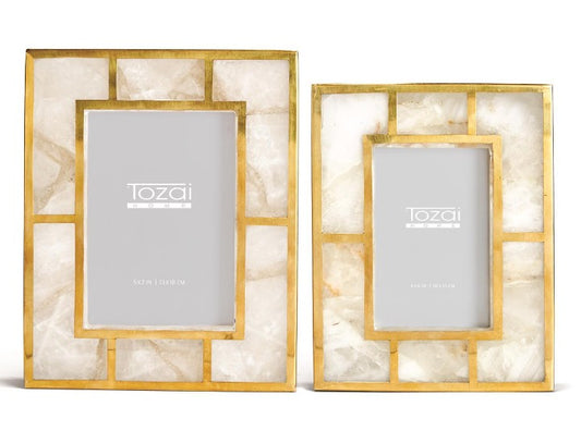White Quartz Photo Frame with Brass Trim 4x6