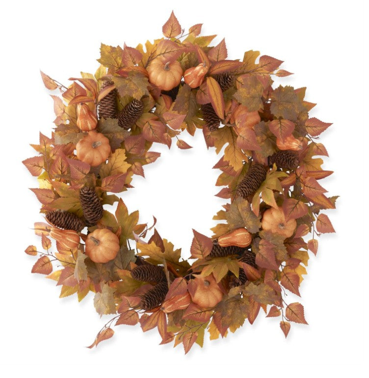 Fall Leaves Gourds & Pumpkins Wreath