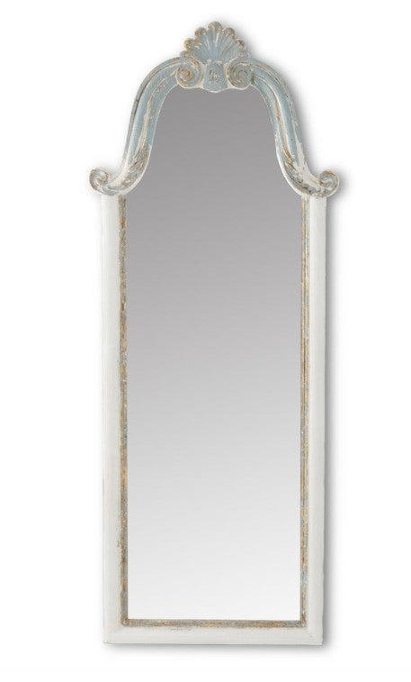 Weathered White Blue & Gold Scalloped Top Mirror