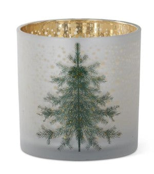 Frosted White Glass Christmas Tree Container w/Gold