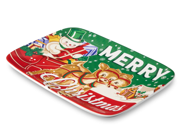 Santa Retro Christmas Rectangular Plate 14"