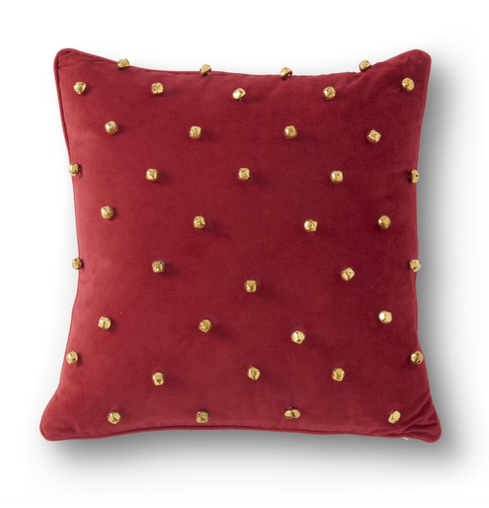 Square Gold Bell Red Cotton Pillow