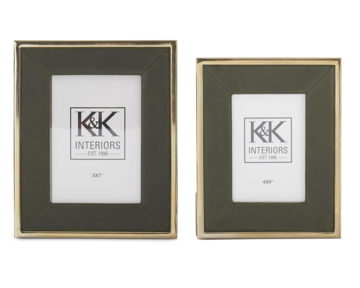 Green Leather Frams w/ Gold Metal Trim 5x7