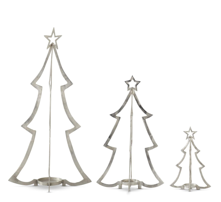 Silver Metal Christmas Tree Candleholder Medium