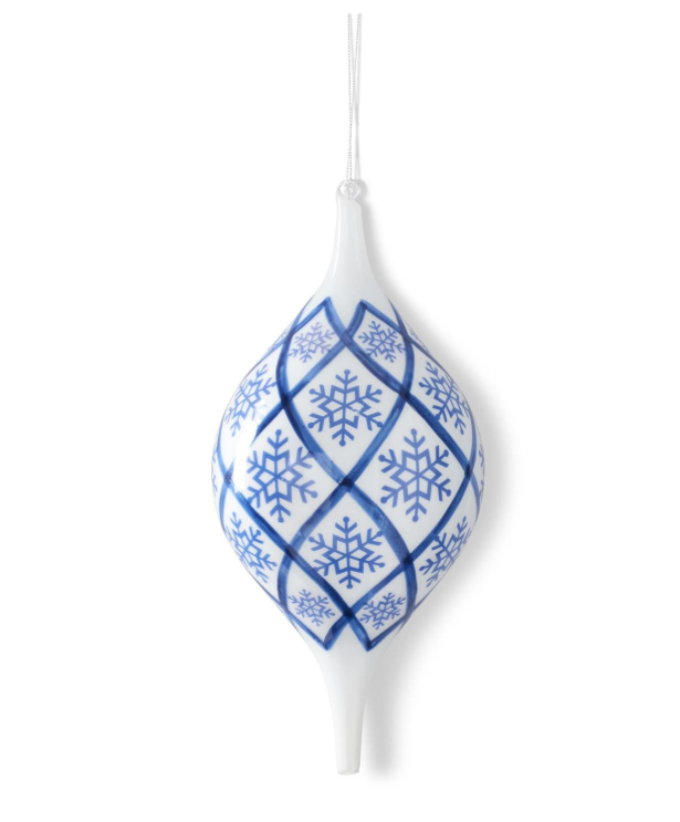 White & Blue Snowflake Finial Ornament