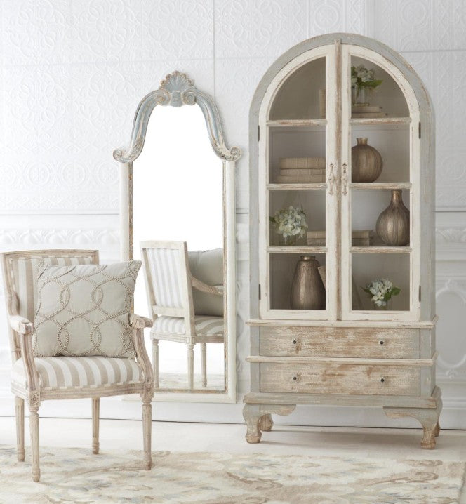 Weathered White Blue & Gold Scalloped Top Mirror