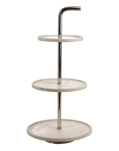 3 Tier Marlble Round Serving Tray w/Handle
