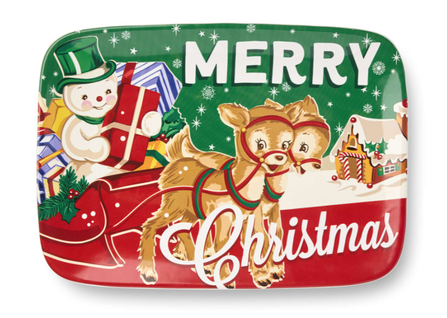 Santa Retro Christmas Rectangular Plate 14"