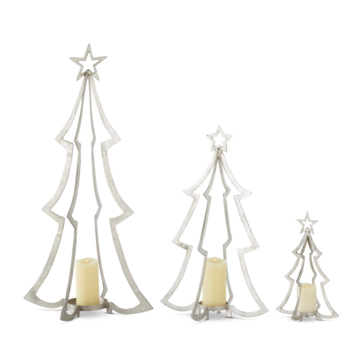 Silver Metal Christmas Tree Candleholder Medium