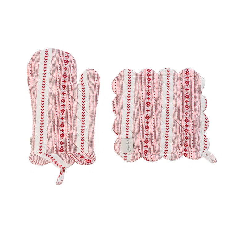 Villa Stripe Oven Mitt And Pot Holder Set Of 2 Pieces